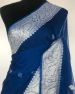 Cobalt Blue Banarasi Silk Saree in Pure Khaddi Chiffon - Image 2