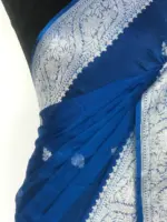 Cobalt Blue Banarasi Silk Saree in Pure Khaddi Chiffon - Image 6