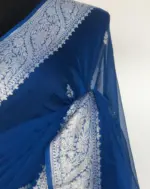 Cobalt Blue Banarasi Silk Saree in Pure Khaddi Chiffon - Image 5