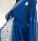 Cobalt Blue Banarasi Silk Saree in Pure Khaddi Chiffon - Image 4