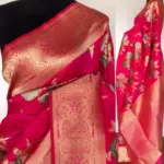 Watermelon Pink Banarasi Silk Saree with Gold Zari Weaves - Image 2