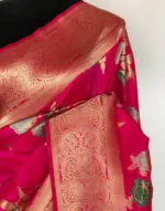 Watermelon Pink Banarasi Silk Saree with Gold Zari Weaves - Image 5