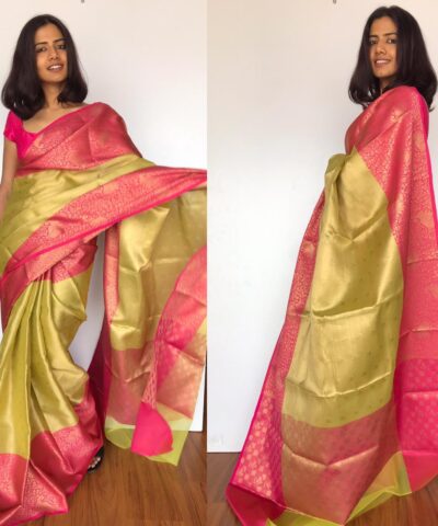 Gold Kora Silk Saree with Gold Zari Weaves