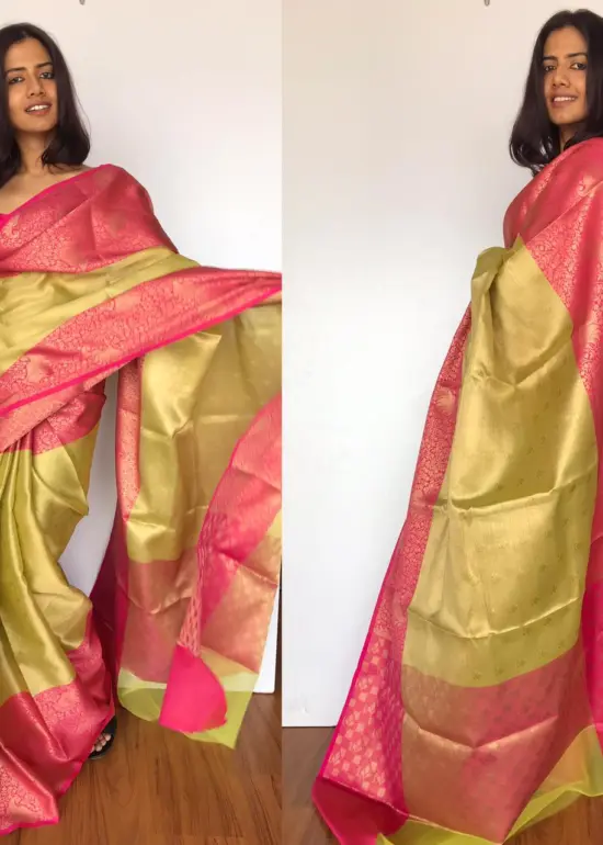 Gold Kora Silk Saree with Gold Zari Weaves
