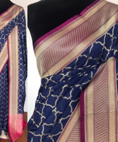 Navy Blue Katan Silk Saree with Gold Zari Weaves