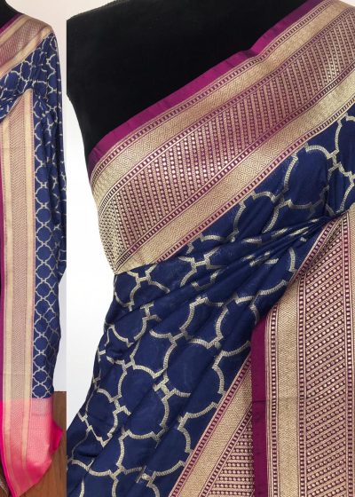 Navy Blue Katan Silk Saree with Gold Zari Weaves