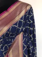Navy Blue Katan Silk Saree with Gold Zari Weaves - Image 6