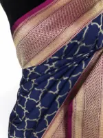 Navy Blue Katan Silk Saree with Gold Zari Weaves - Image 7