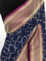 Navy Blue Katan Silk Saree with Gold Zari Weaves - Image 4