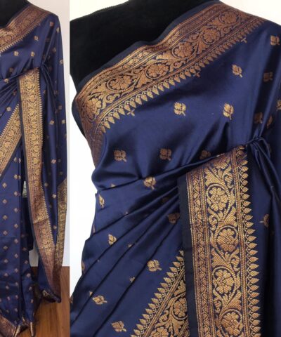 Navyblue Banarasi Silk Saree with Gold Zari Buttas