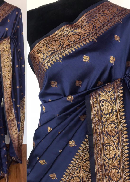 Navyblue Banarasi Silk Saree with Gold Zari Buttas