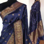 Navyblue Banarasi Silk Saree with Gold Zari Buttas - Image 2