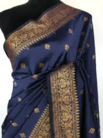 Navyblue Banarasi Silk Saree with Gold Zari Buttas - Image 3