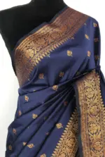 Navyblue Banarasi Silk Saree with Gold Zari Buttas - Image 4