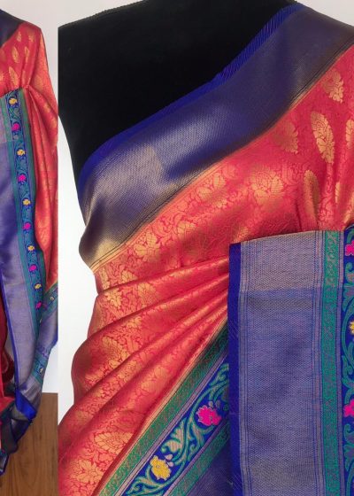 Creamy Pink Banarasi Silk Saree adorned with Beautiful Meenakari Weaves
