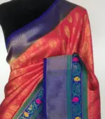 Creamy Pink Banarasi Silk Saree adorned with Beautiful Meenakari Weaves - Image 3