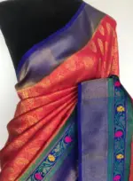 Creamy Pink Banarasi Silk Saree adorned with Beautiful Meenakari Weaves - Image 5