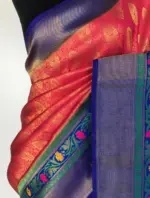 Creamy Pink Banarasi Silk Saree adorned with Beautiful Meenakari Weaves - Image 4