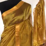 Mustard Mangalagiri Silk Saree handmade with silk border - Image 4