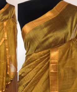 Mustard Mangalagiri Silk Saree handmade with silk border