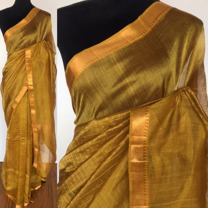 Mustard Mangalagiri Silk Saree handmade with silk border