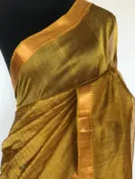 Mustard Mangalagiri Silk Saree handmade with silk border - Image 6