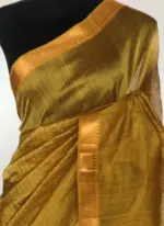 Mustard Mangalagiri Silk Saree handmade with silk border - Image 8
