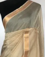 Off white Mangalagiri Silk Saree with gold zari checks - Image 6
