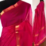 Pink Mangalagiri Silk Saree with gold zari checks - Image 4