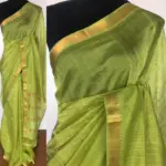 Green Mangalagiri Silk Saree with gold zari checks - Image 2