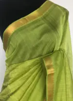 Green Mangalagiri Silk Saree with gold zari checks - Image 6