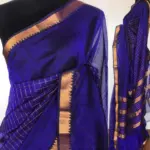 Violet Mangalagiri Silk Saree with gold zari checks - Image 4