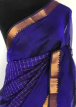 Violet Mangalagiri Silk Saree with gold zari checks - Image 6