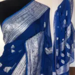 Cobalt Blue Banarasi Silk Saree in Pure Khaddi Chiffon - Image 2