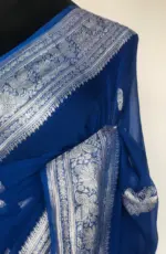 Cobalt Blue Banarasi Silk Saree in Pure Khaddi Chiffon - Image 5