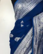 Cobalt Blue Banarasi Silk Saree in Pure Khaddi Chiffon - Image 7