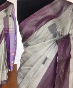 Silver Grey Chinnalapattu Silk Saree with Handwoven Buttas