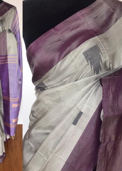 Silver Grey Chinnalapattu Silk Saree with Handwoven Buttas
