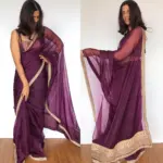 Purple Pure Organza Silk Saree with Hand Embroidery - Image 7