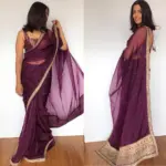 Purple Pure Organza Silk Saree with Hand Embroidery
