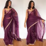 Purple Pure Organza Silk Saree with Hand Embroidery - Image 4