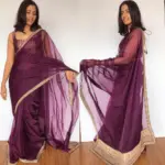 Purple Pure Organza Silk Saree with Hand Embroidery - Image 5