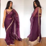 Purple Pure Organza Silk Saree with Hand Embroidery - Image 6