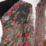 Grey Designer Net Saree with Floral Embroidery - Image 2