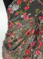 Grey Designer Net Saree with Floral Embroidery - Image 4