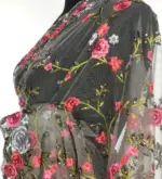 Grey Designer Net Saree with Floral Embroidery - Image 7