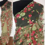 Pastel Green Designer Net Saree with Floral Embroidery