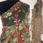 Pastel Green Designer Net Saree with Floral Embroidery - Image 4