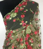 Pastel Green Designer Net Saree with Floral Embroidery - Image 5