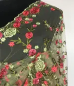 Pastel Green Designer Net Saree with Floral Embroidery - Image 6